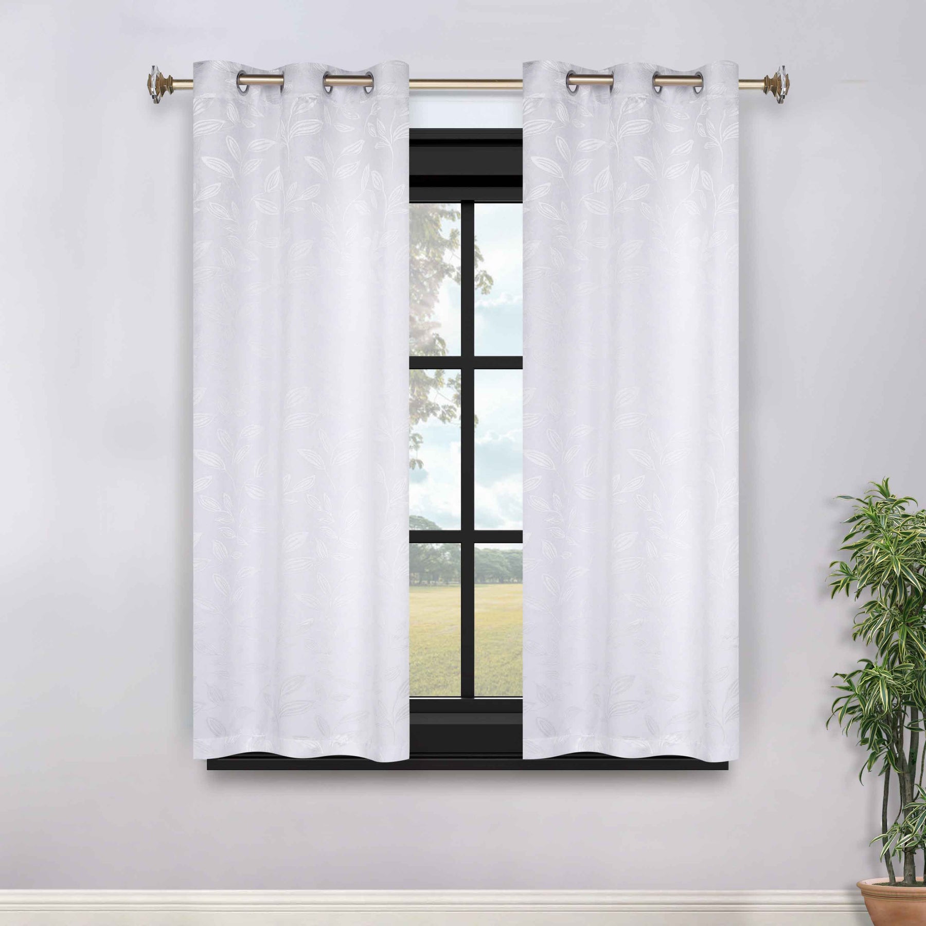 Leaves Room Darkening Grommet Blackout Curtain Panels, Set of 2 - White