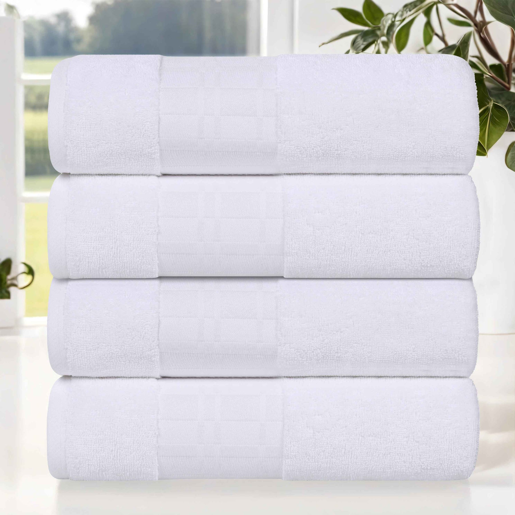 Larissa Cotton Geometric Border Bath Towel Set of 4