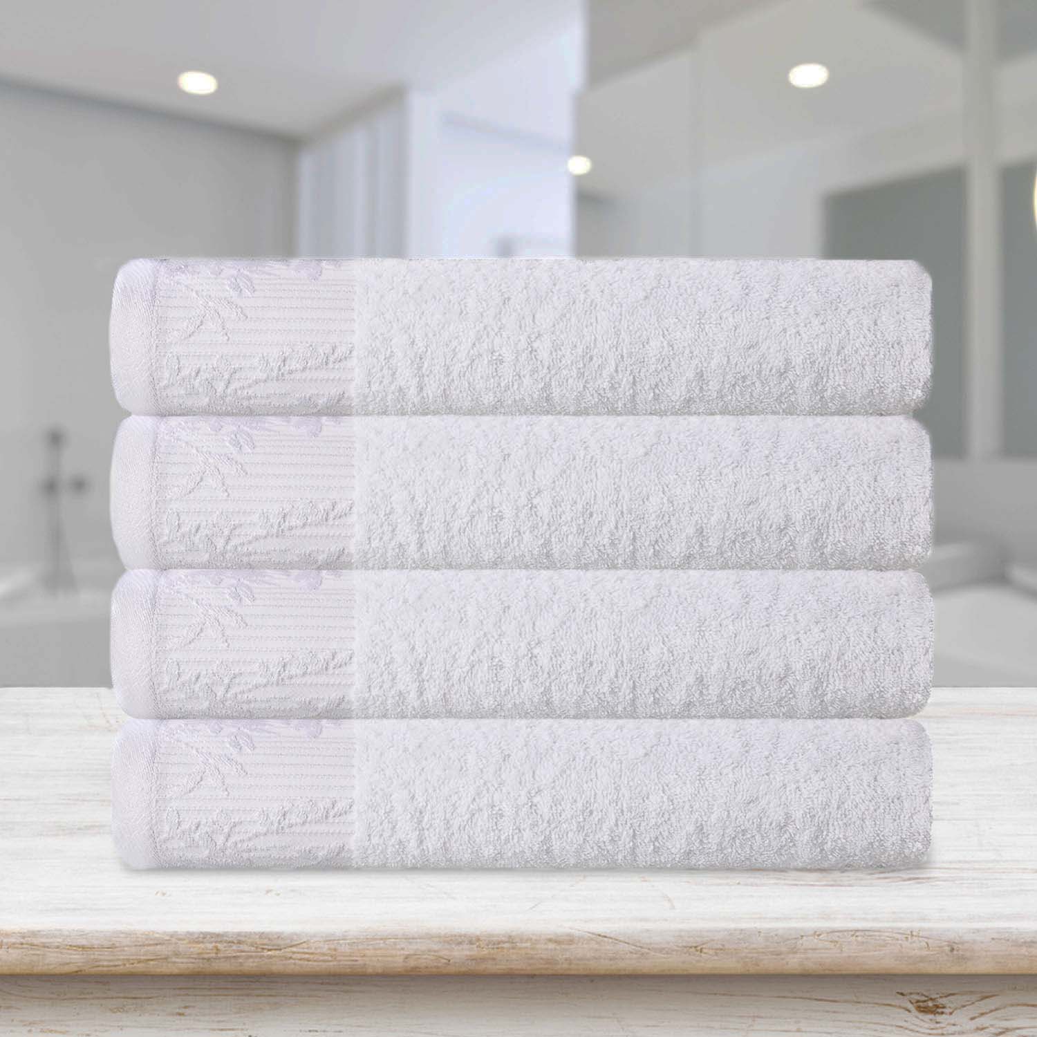 Wisteria Cotton Medium Weight Floral Jacquard Bath Towels, Set of 4