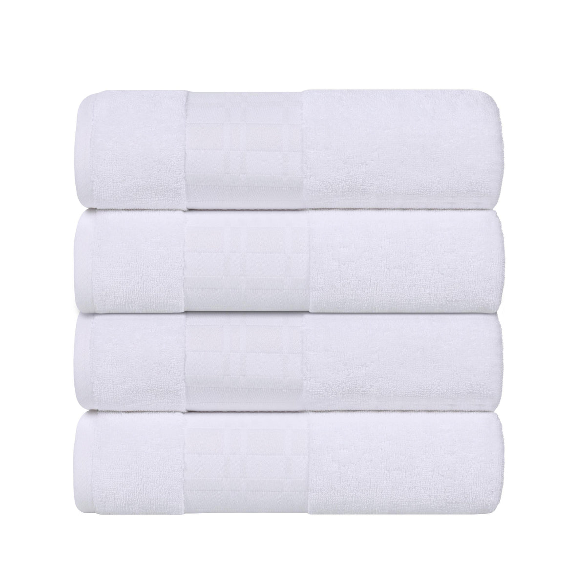 Larissa Cotton Geometric Border Bath Towel Set of 4 - White