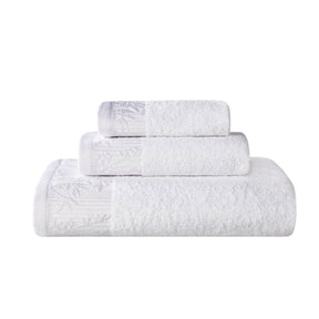 Wisteria Cotton Medium Weight Floral Jacquard Border 3 Piece Towel Set