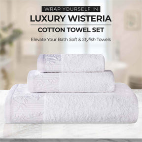 Wisteria Cotton Medium Weight Floral Jacquard Border 3 Piece Towel Set