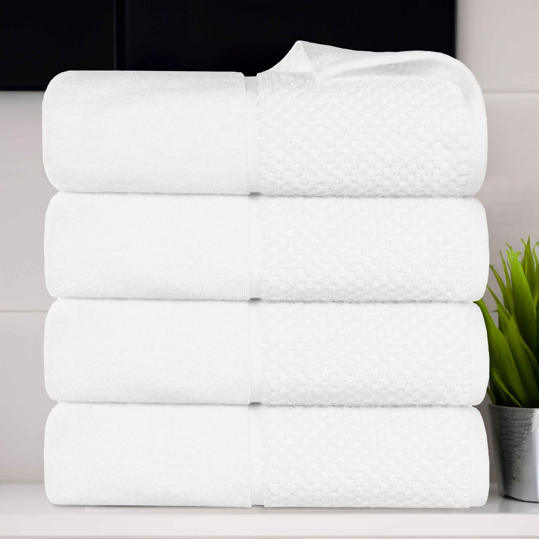 Lodie Cotton Jacquard Solid and Two-Toned Bath Towel Set of 4 - White