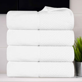 Lodie Cotton Jacquard Solid and Two-Toned Bath Towel Set of 4 - White