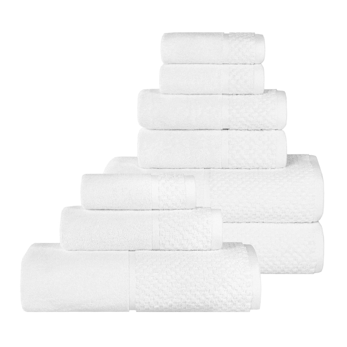 Lodie Cotton Jacquard Solid and Two-Toned 9 Piece Assorted Towel Set - White