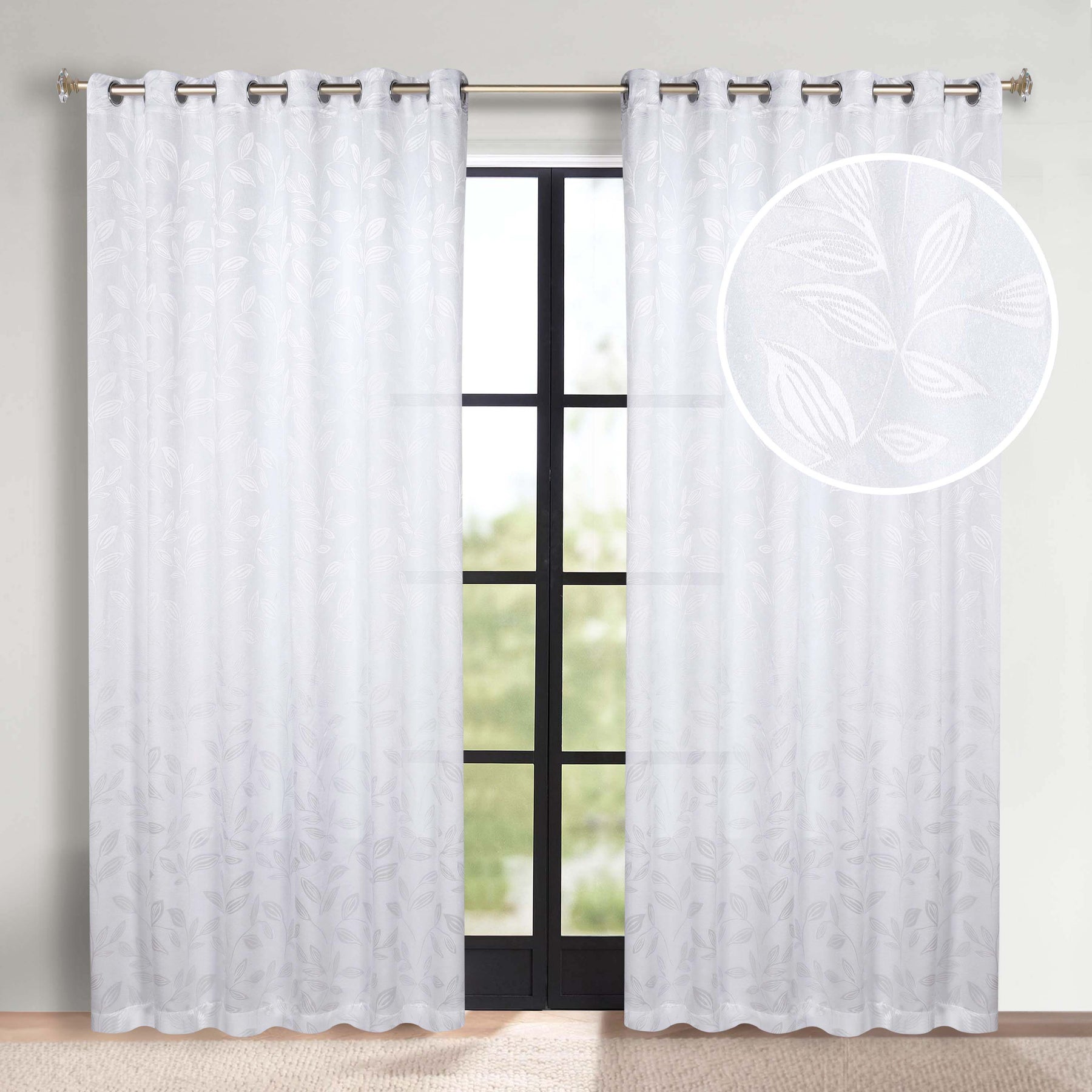 Leaves Room Darkening Grommet Blackout Curtain Panels, Set of 2 - White