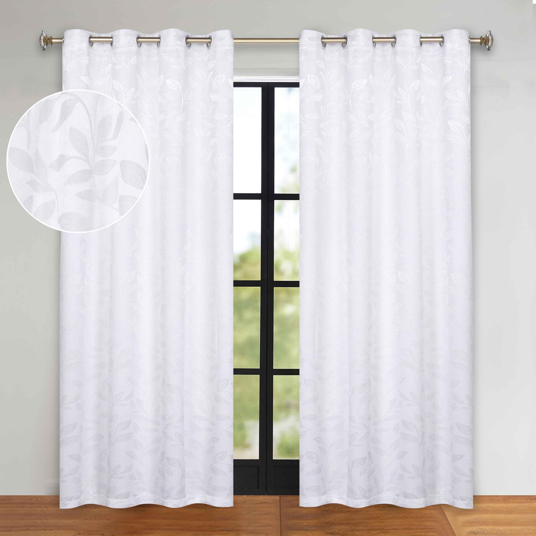 Leaves Room Darkening Grommet Blackout Curtain Panels, Set of 2 - White