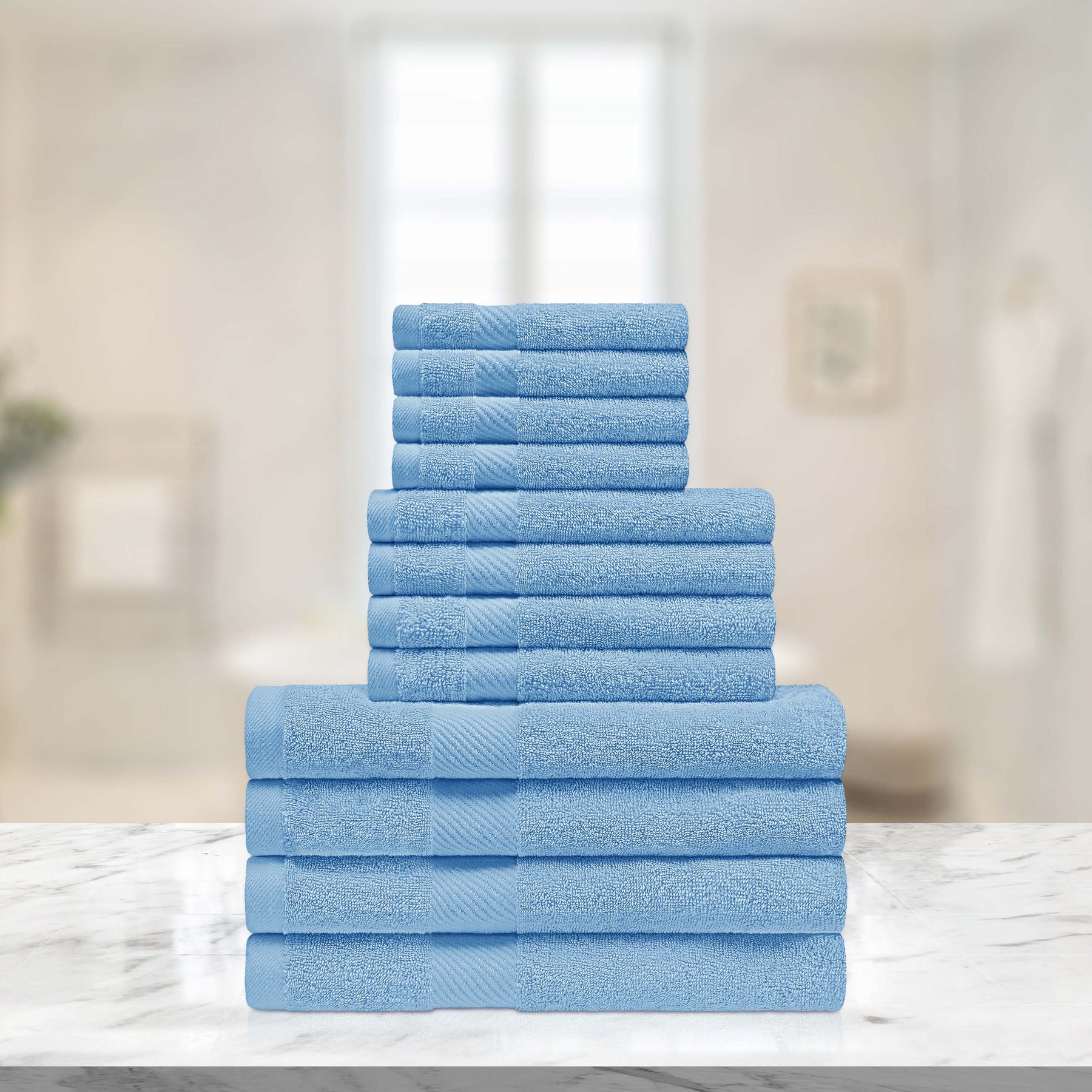 Eco-Friendly Egyptian Cotton Cotton Absorbent 12 Piece Assorted Towel Set - WinterBlue