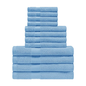 Eco-Friendly Egyptian Cotton Cotton Absorbent 12 Piece Assorted Towel Set - WinterBlue