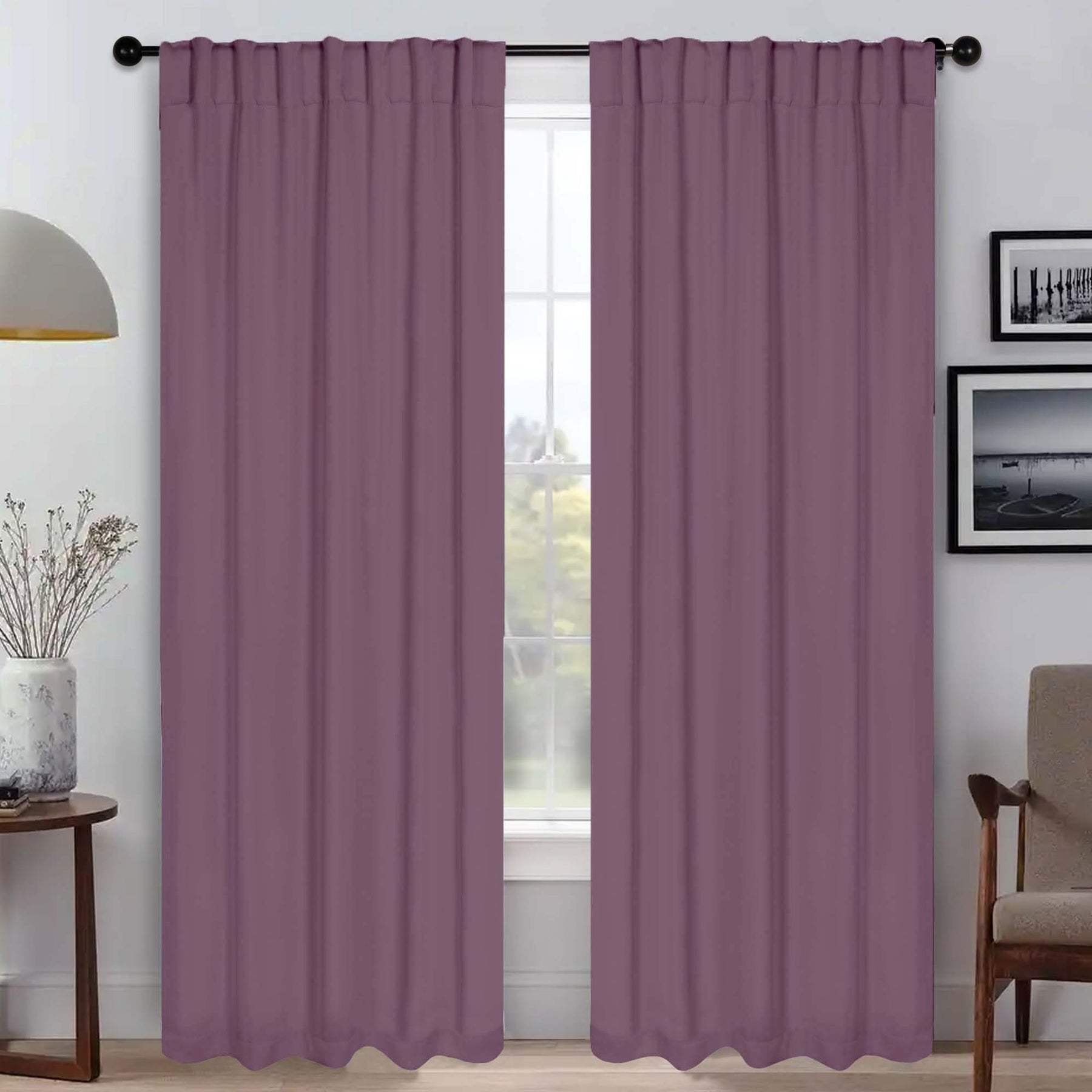 Solid Room Darkening Blackout Curtain Panels, Back Tabs, Set of 2 - Wisteria