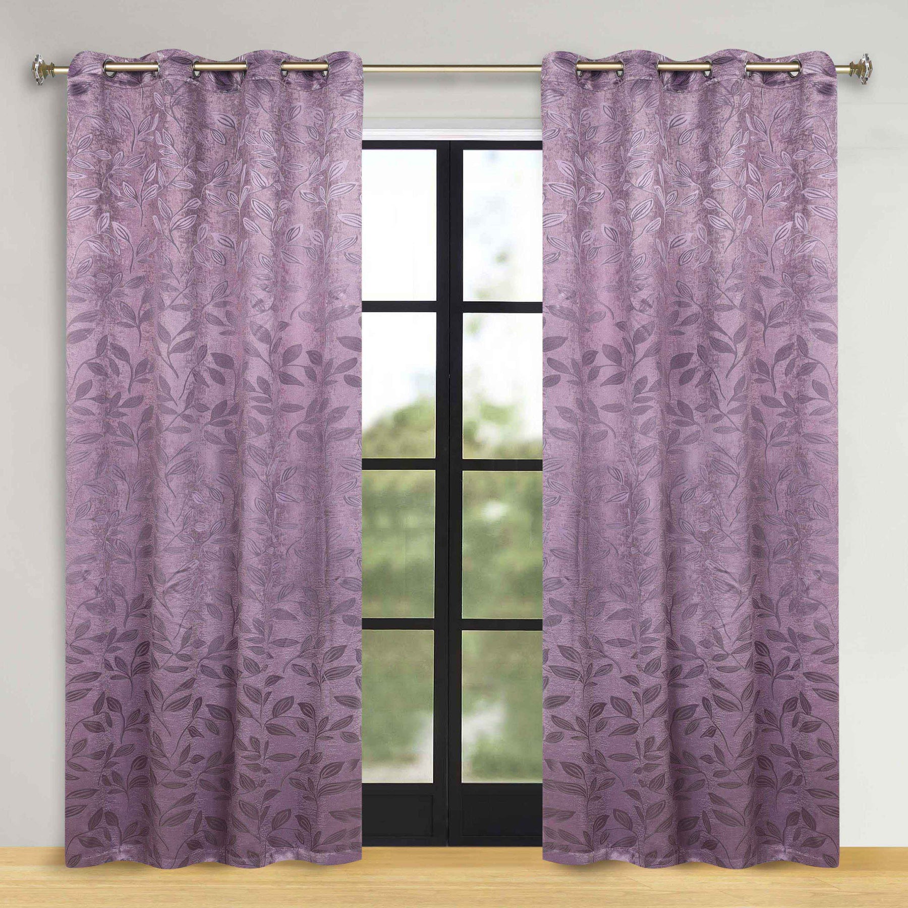 Leaves Room Darkening Washable Blackout Curtain Panels, Set of 2 - Wisteria