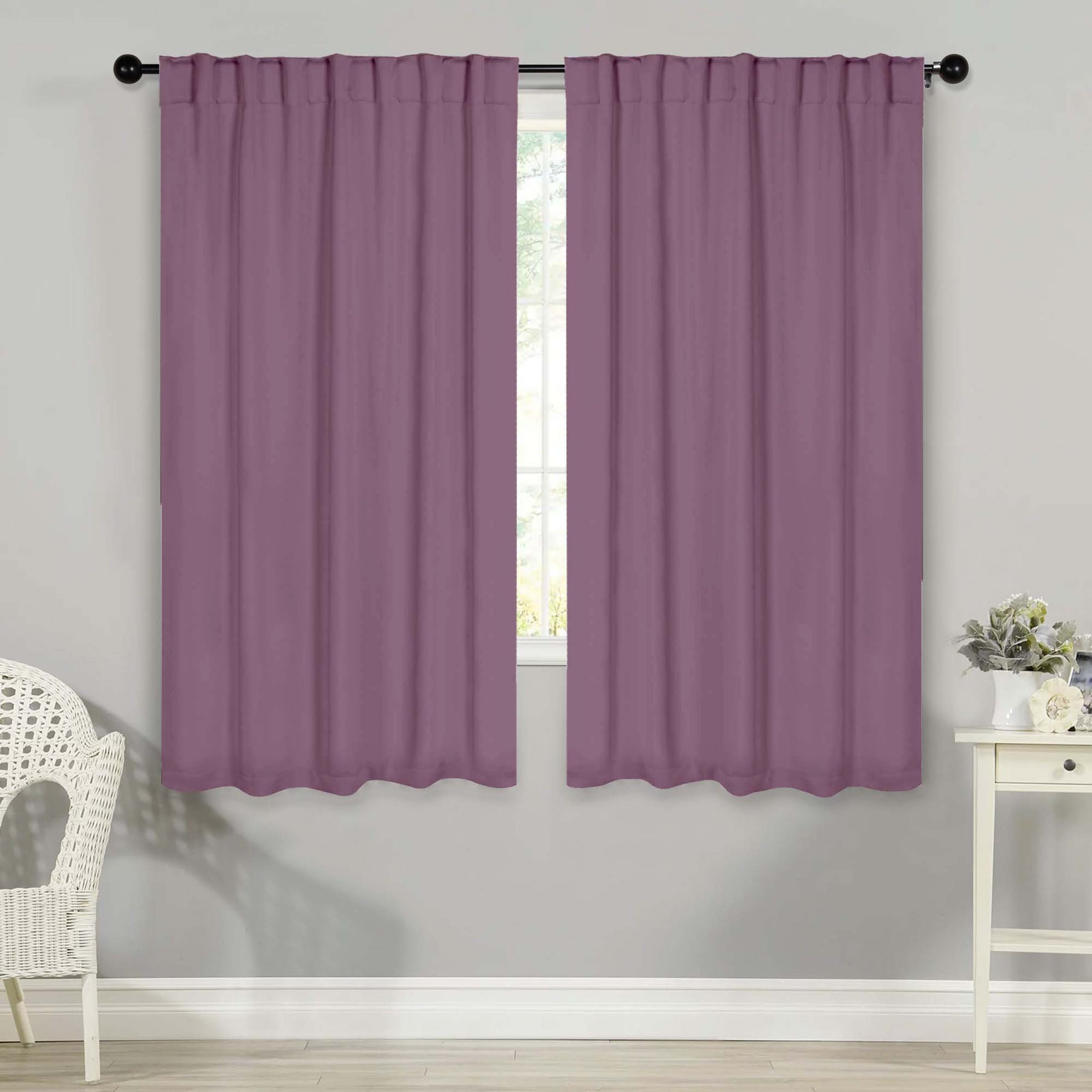 Solid Room Darkening Blackout Curtain Panels, Back Tabs, Set of 2 - Wisteria