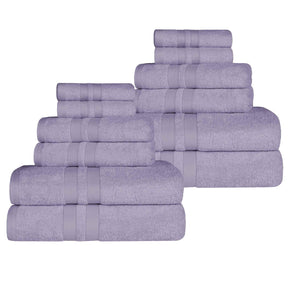 Ultra-Soft Cotton Absorbent Quick-Drying 12 Piece Assorted Towel Set - Wisteria