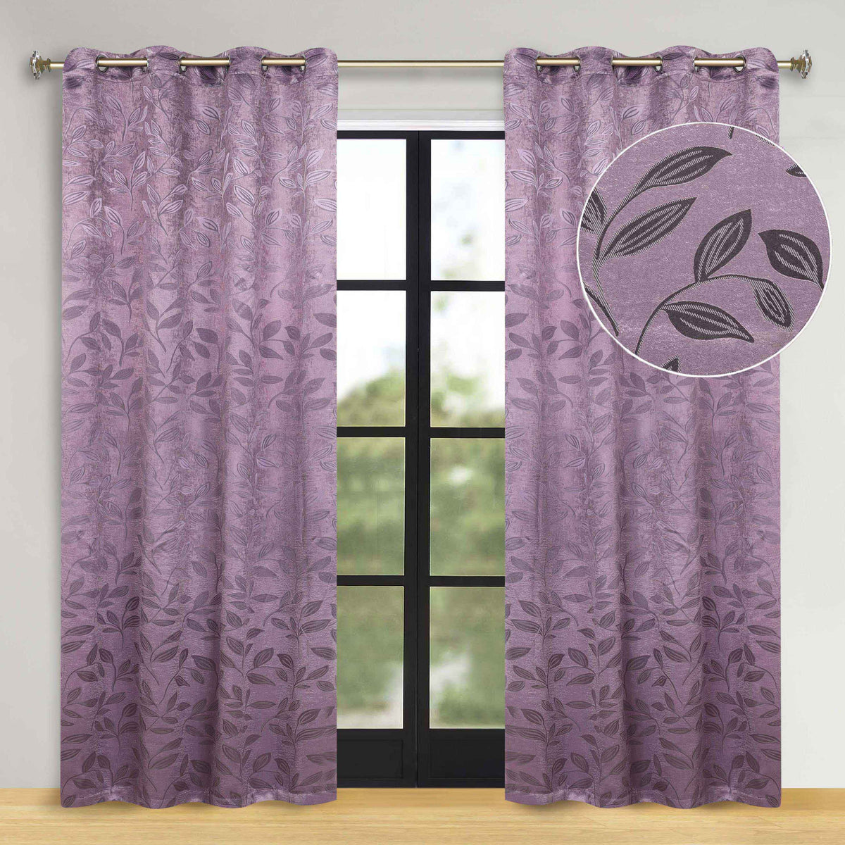 Leaves Room Darkening Washable Blackout Curtain Panels, Set of 2