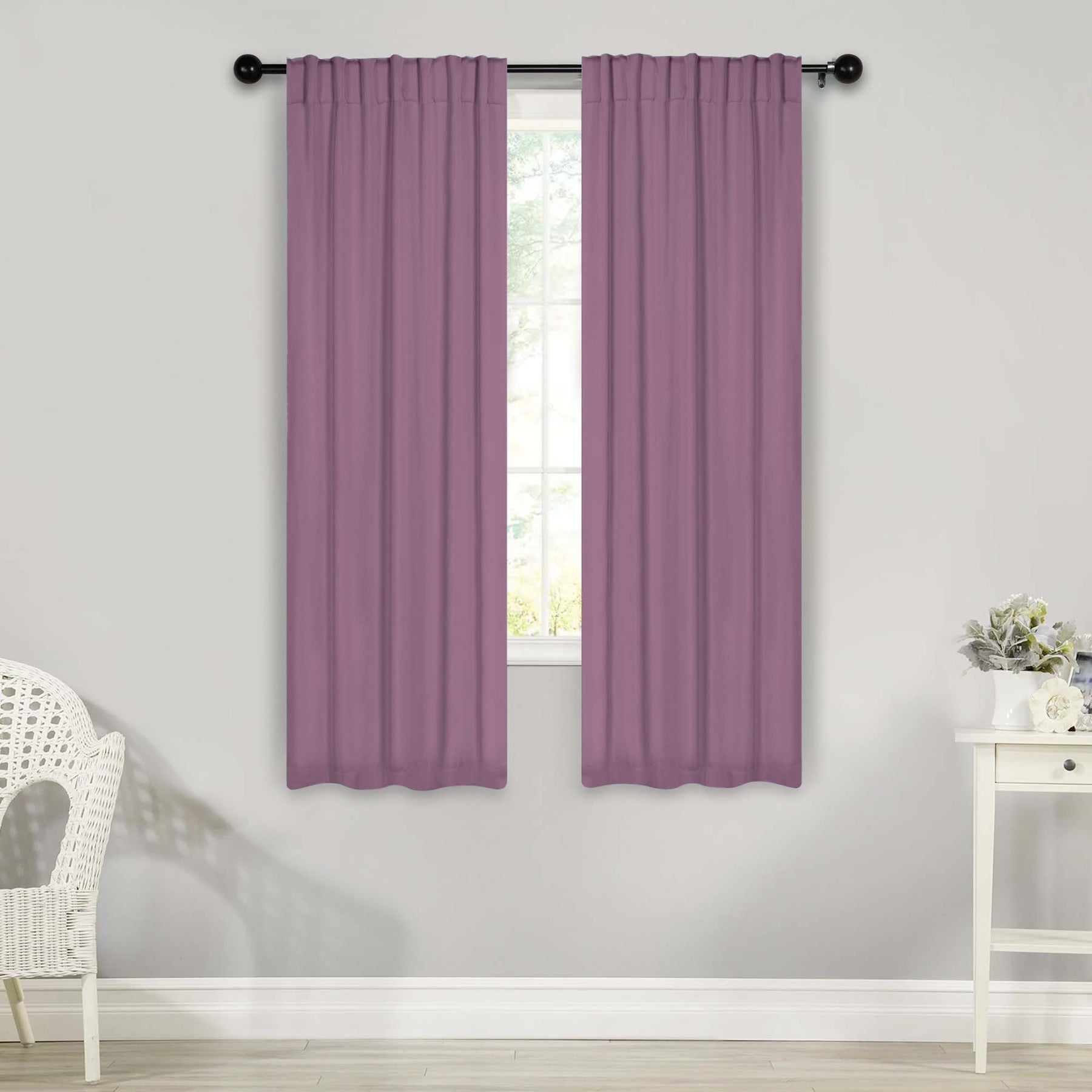 Solid Room Darkening Blackout Curtain Panels, Back Tabs, Set of 2 - Wisteria