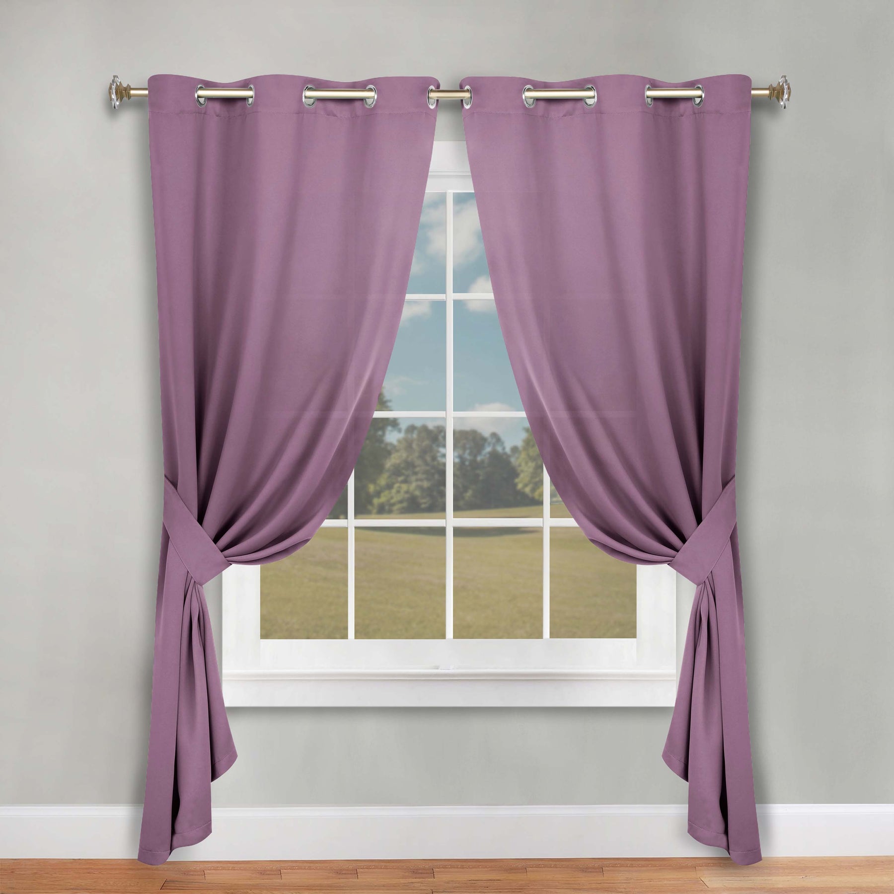 Classic Modern Solid Room Darkening Blackout Curtain Panels, Set of 2 - Wisteria