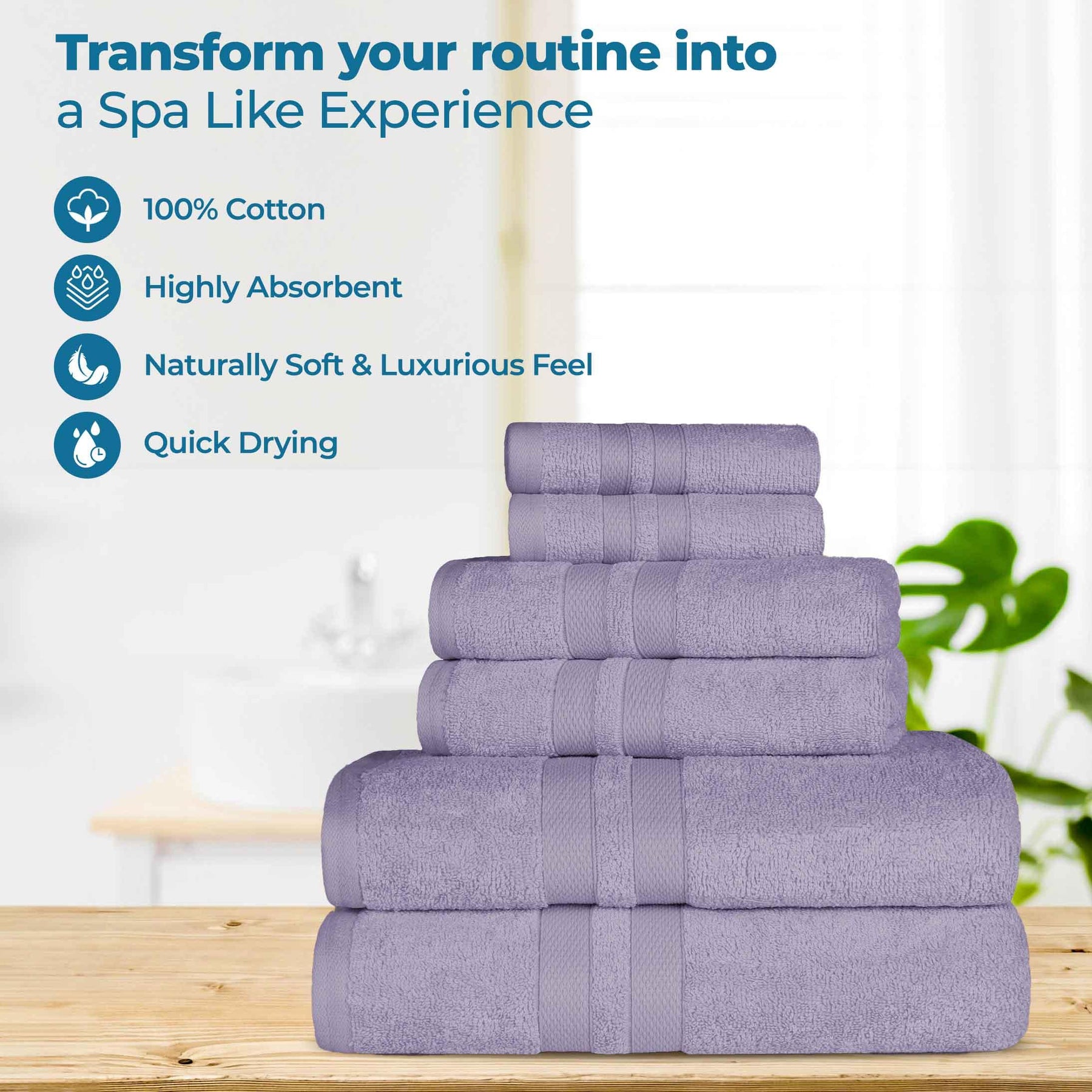 Ultra-Soft Cotton Absorbent Quick-Drying 12 Piece Assorted Towel Set - Wisteria