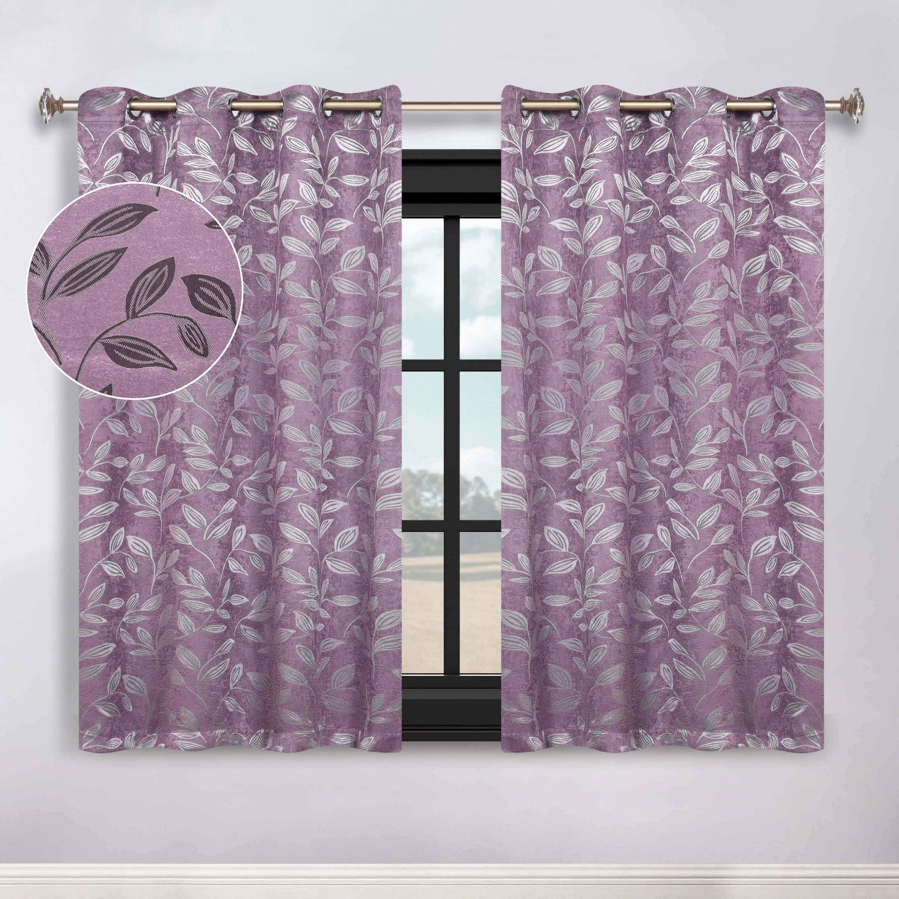 Leaves Room Darkening Washable Blackout Curtain Panels, Set of 2 - Wisteria