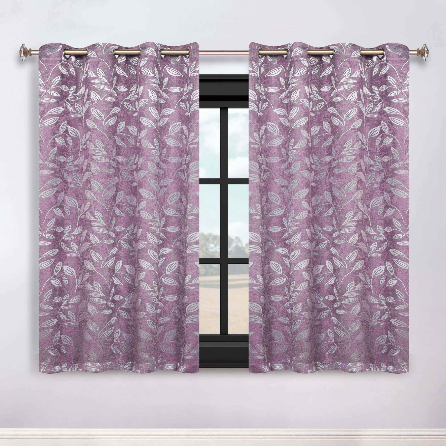 Leaves Room Darkening Washable Blackout Curtain Panels, Set of 2 - Wisteria