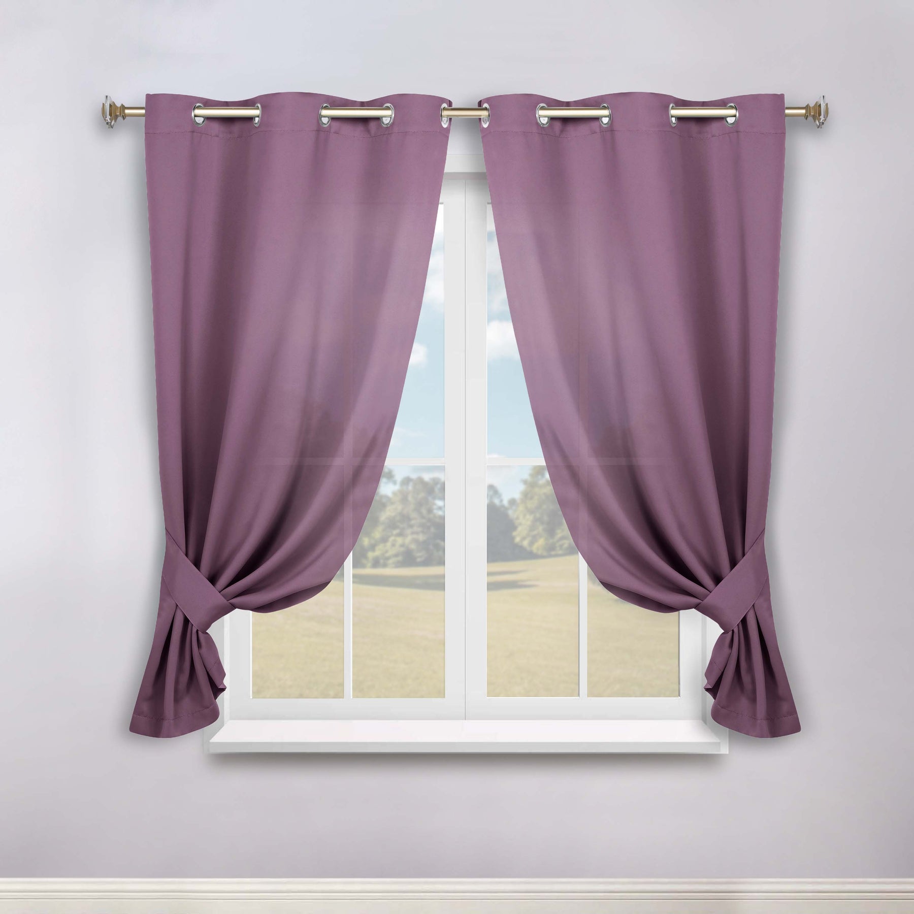 Classic Modern Solid Room Darkening Blackout Curtain Panels, Set of 2 - Wisteria