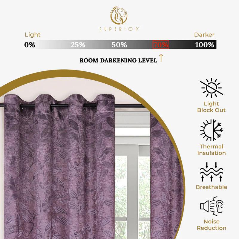 Leaves Machine Washable Room Darkening Blackout Curtains, Set of 2 - Wisteria