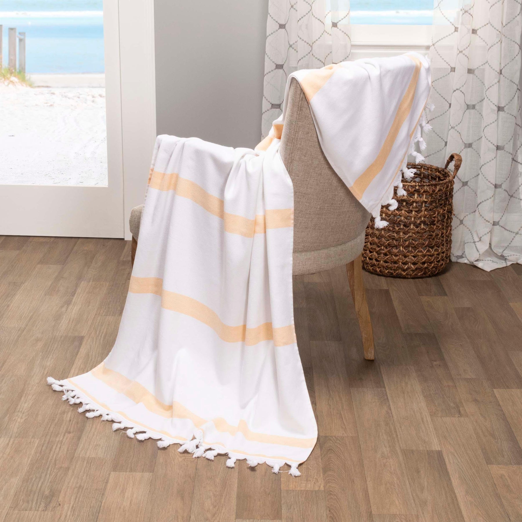 Tropical Cabana Stripe Fouta 4 Piece Beach Towel with Tassels - Beach Towel by Superior - Superior 