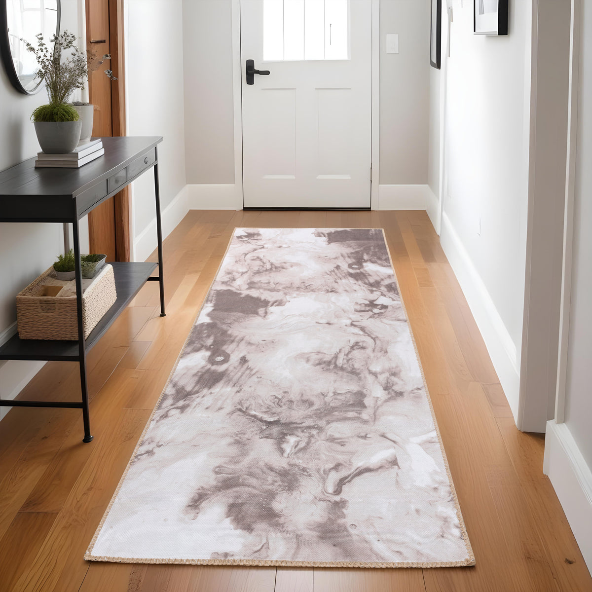 Yuma Abstract Marble Indoor Area Rug or Runner Rug - Beige