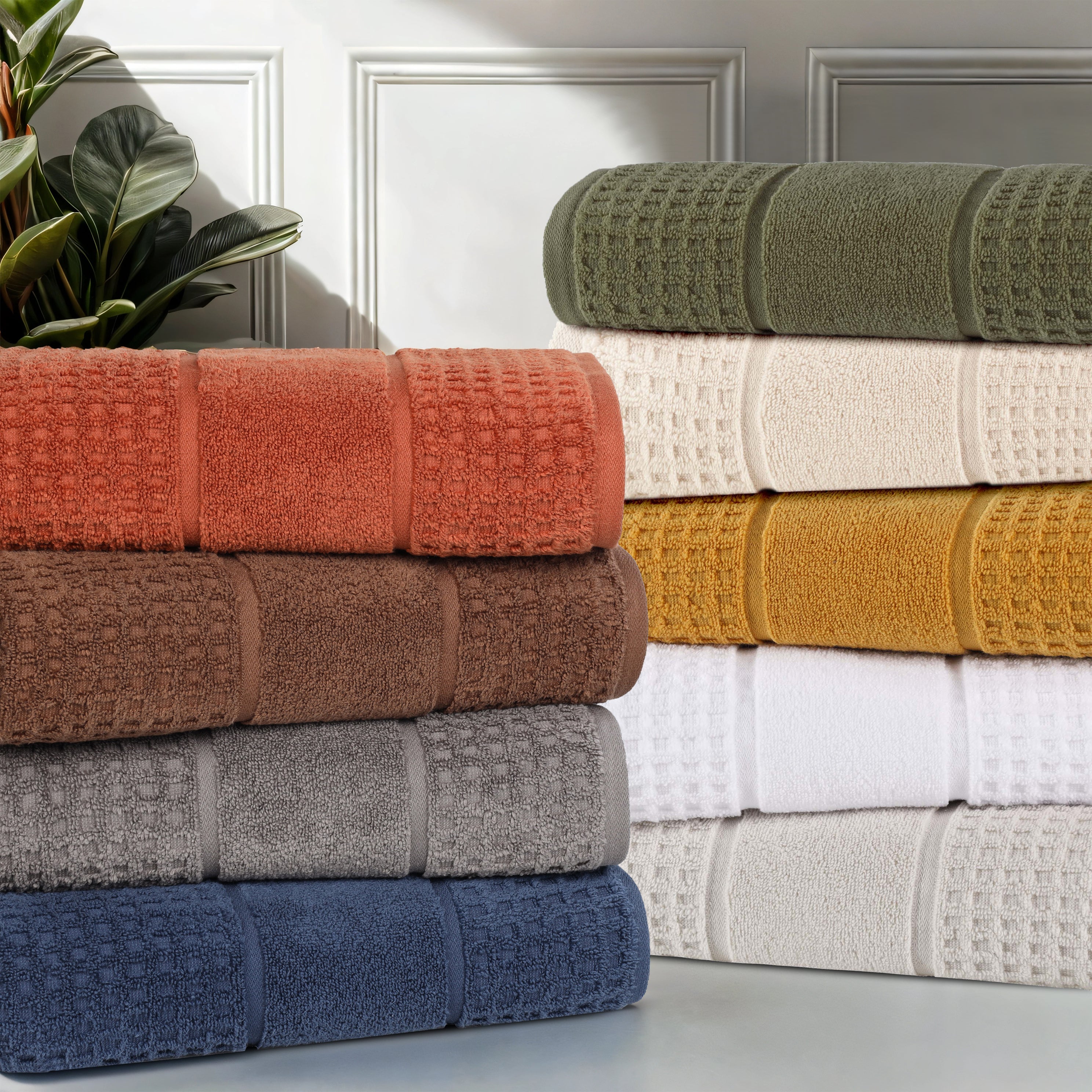 Napa Zero Twist Cotton Solid Waffle Face Towel Washcloth Set of 12 - Towel Set by Superior