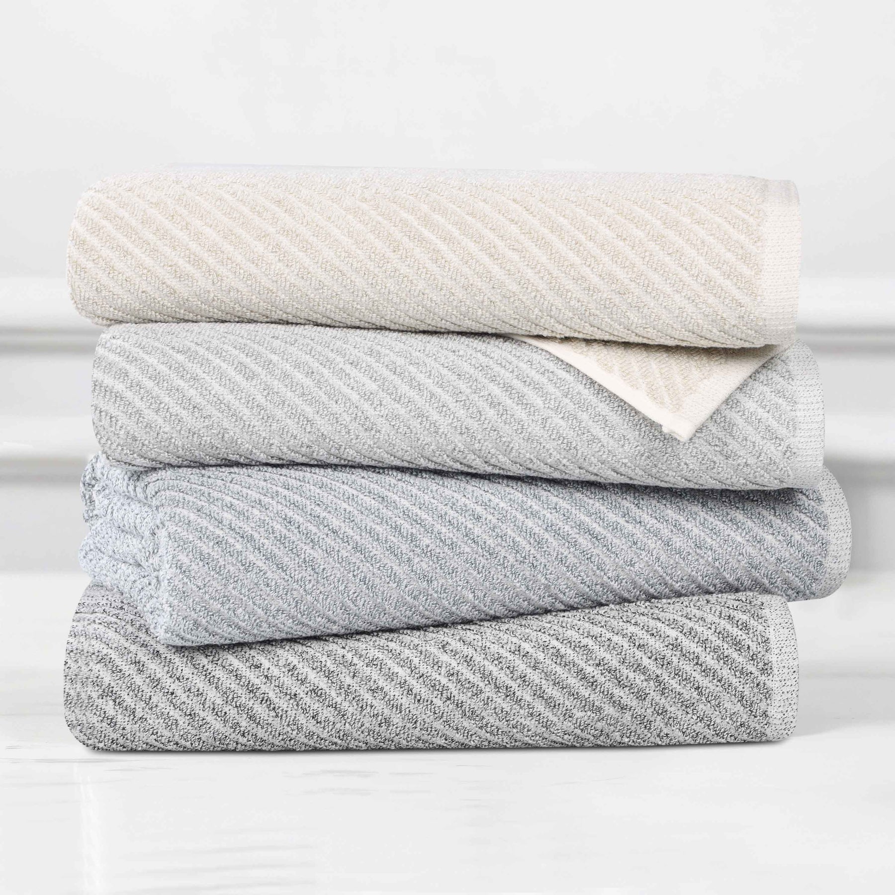 Amelia Cotton Blend Textured Diagonal Ribbed 3 Piece Towel Set