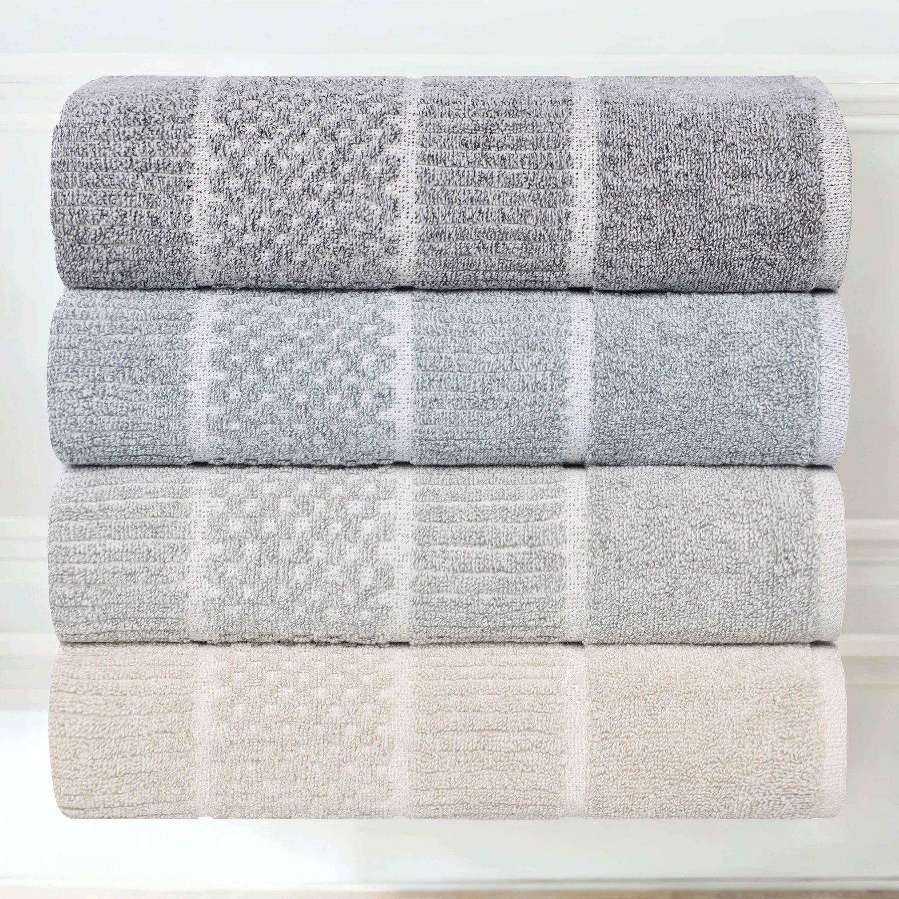 Naples Cotton Blend Textured Checkered & Ribbed Bath Towels, Set of 2