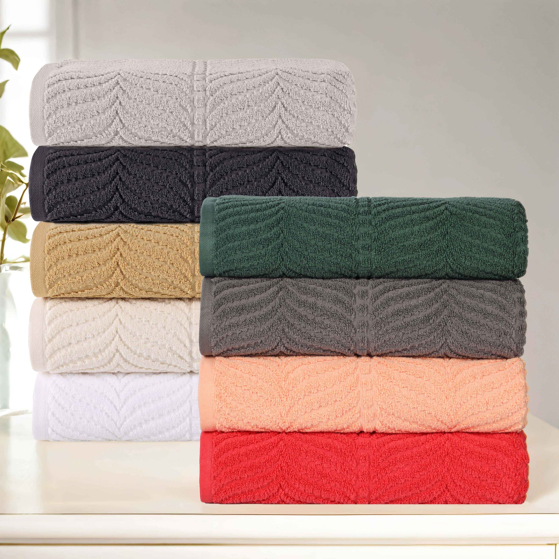 Chevron Zero Twist Solid and Jacquard Soft Cotton 6 Piece Towel Set