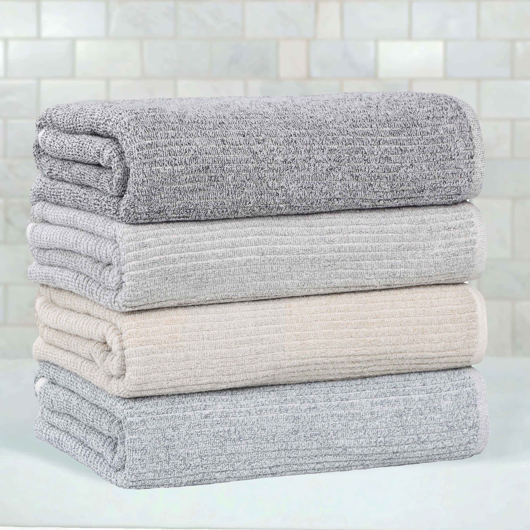 Destin Cotton Blend Medium Weight Textured Ribbed 3 Piece Towel Set