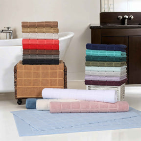 Nora Cotton Solid Absorbent Thick Checkered Washable Bath Mat Set of 2