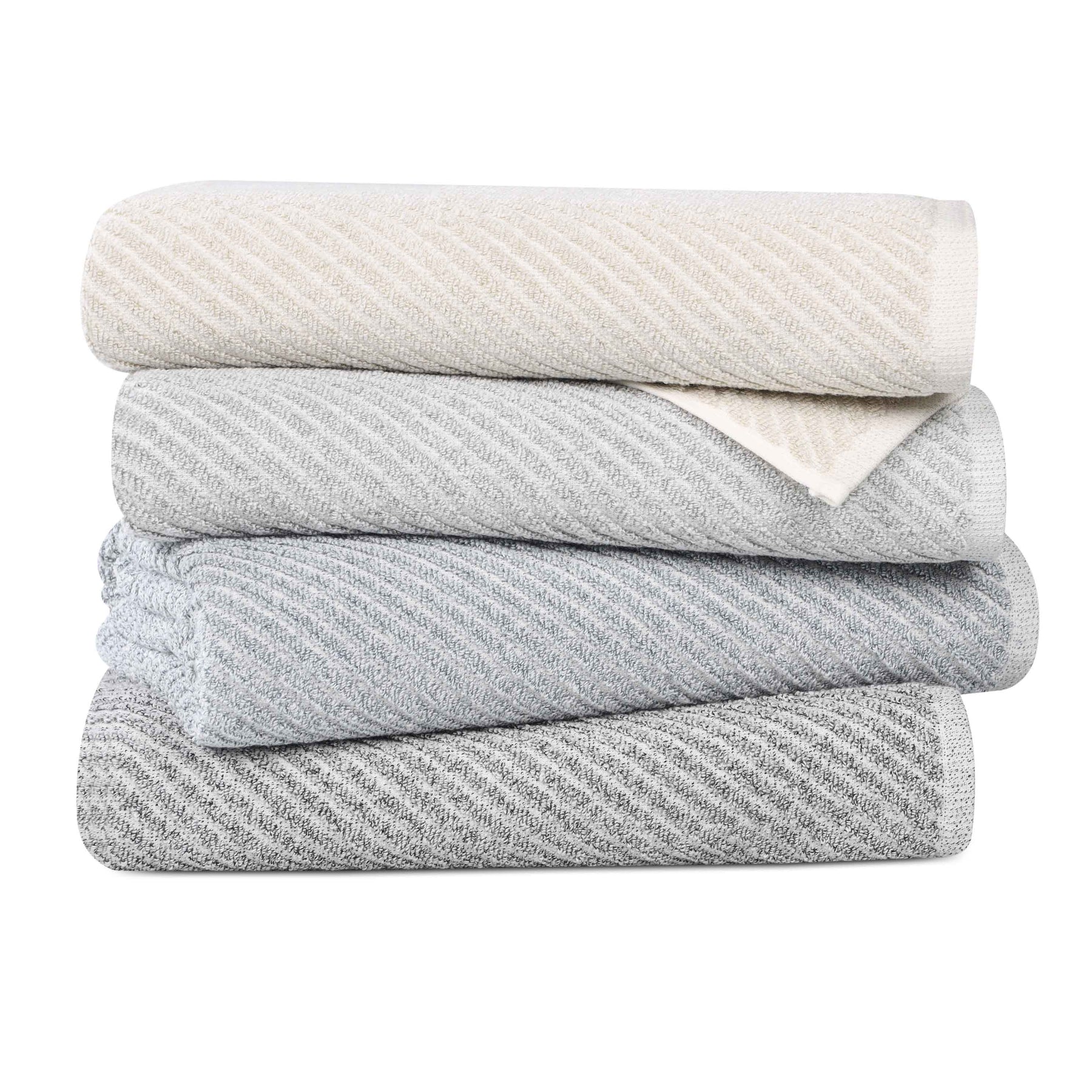 Amelia Cotton Blend Textured Diagonal Ribbed Bath Towels, Set of 2