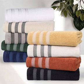 Brea Zero Twist Cotton Ribbed Geometric Border Bath Towel Set of 3