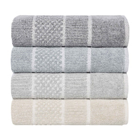 Naples Cotton Blend Checkered Ribbed Face Towels Washcloths, Set of 12