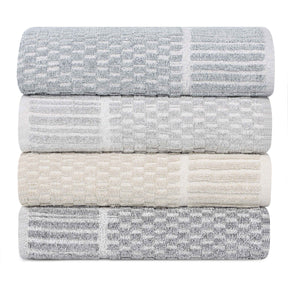 Juno Cotton Blend Textured Checkered Ribbed Border 9 Piece Towel Set