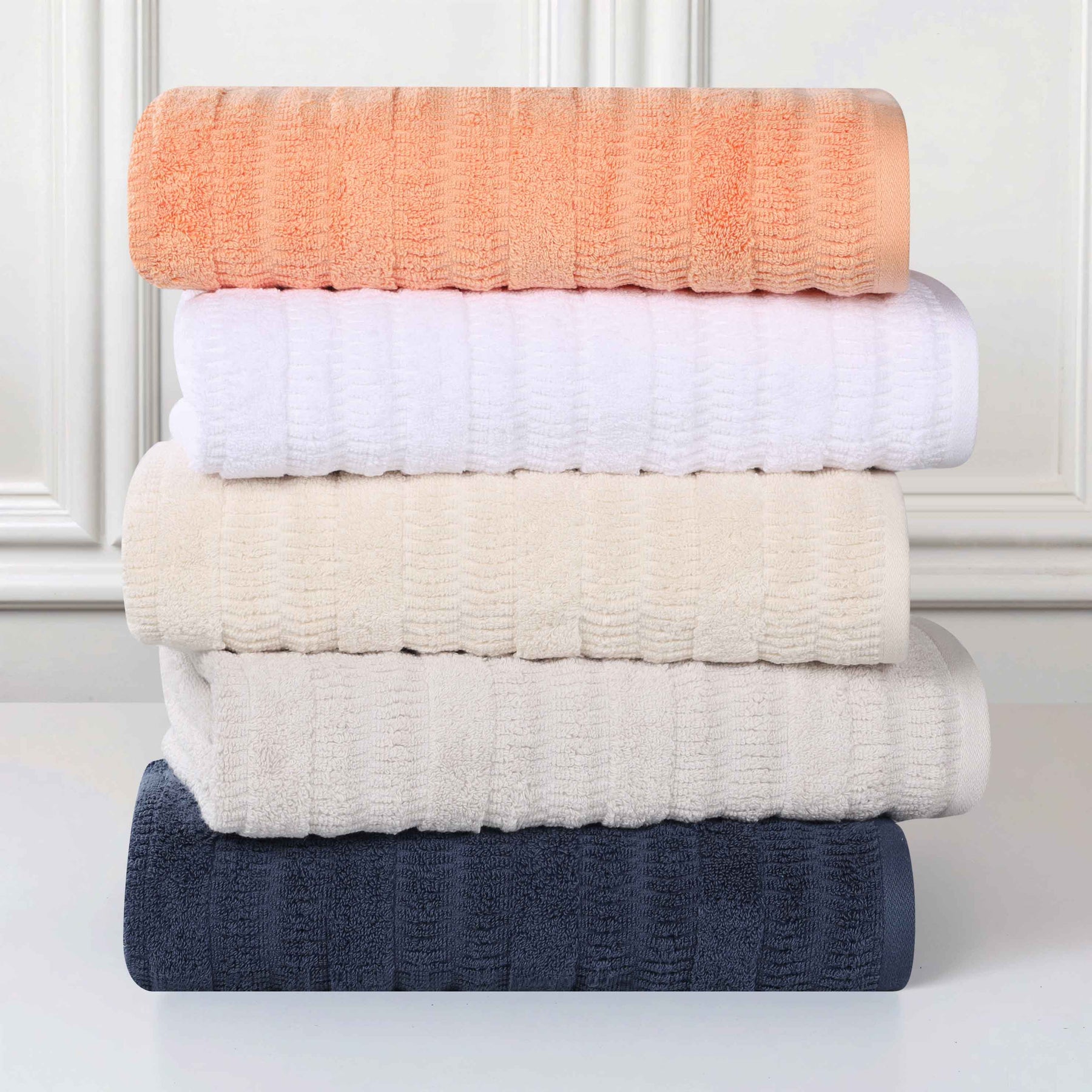 Mika Smart Twist Cotton Solid Textured Ribbed 3 Piece Towel Set