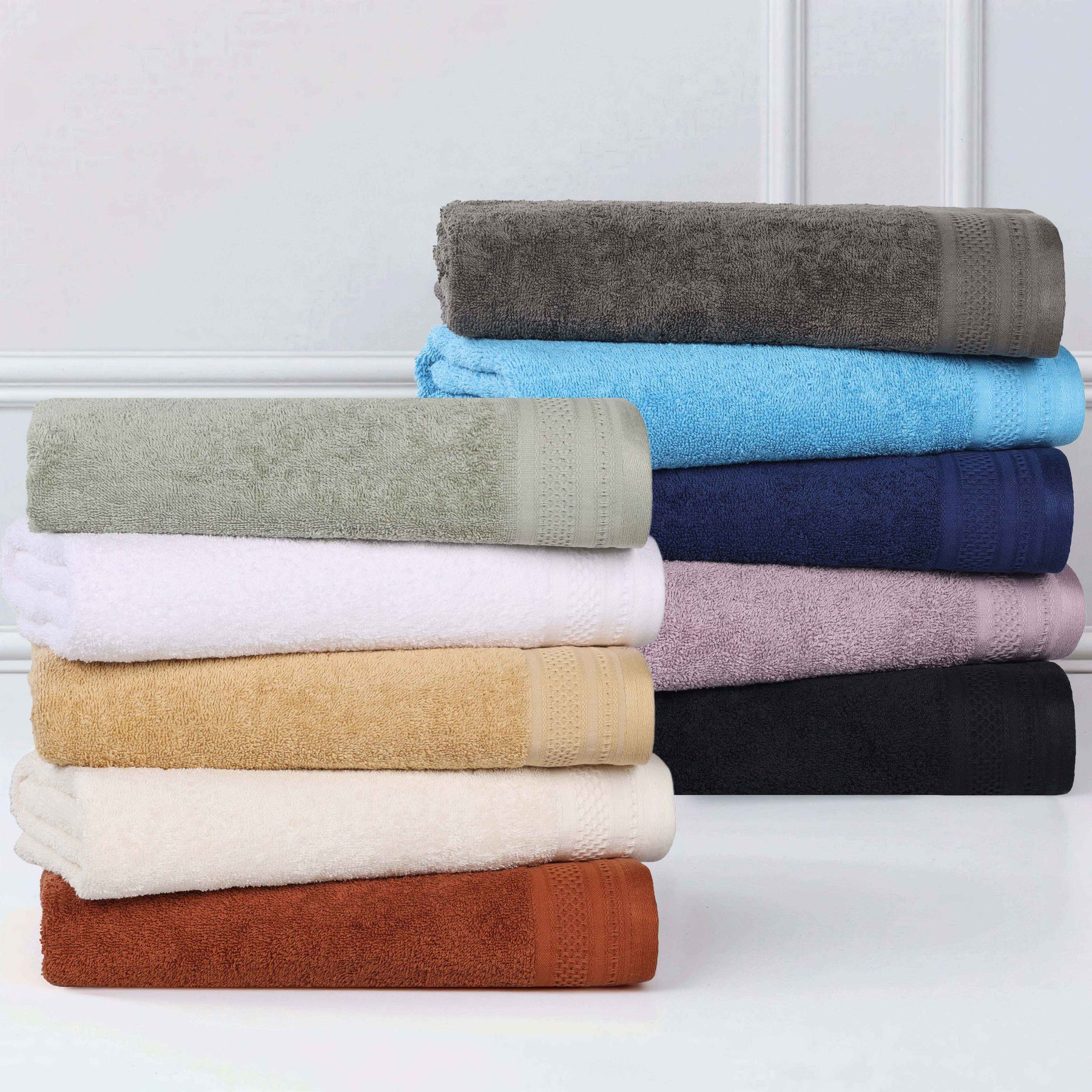 Honeycomb Textured Waffle Border Cotton Face Towels, Set of 6