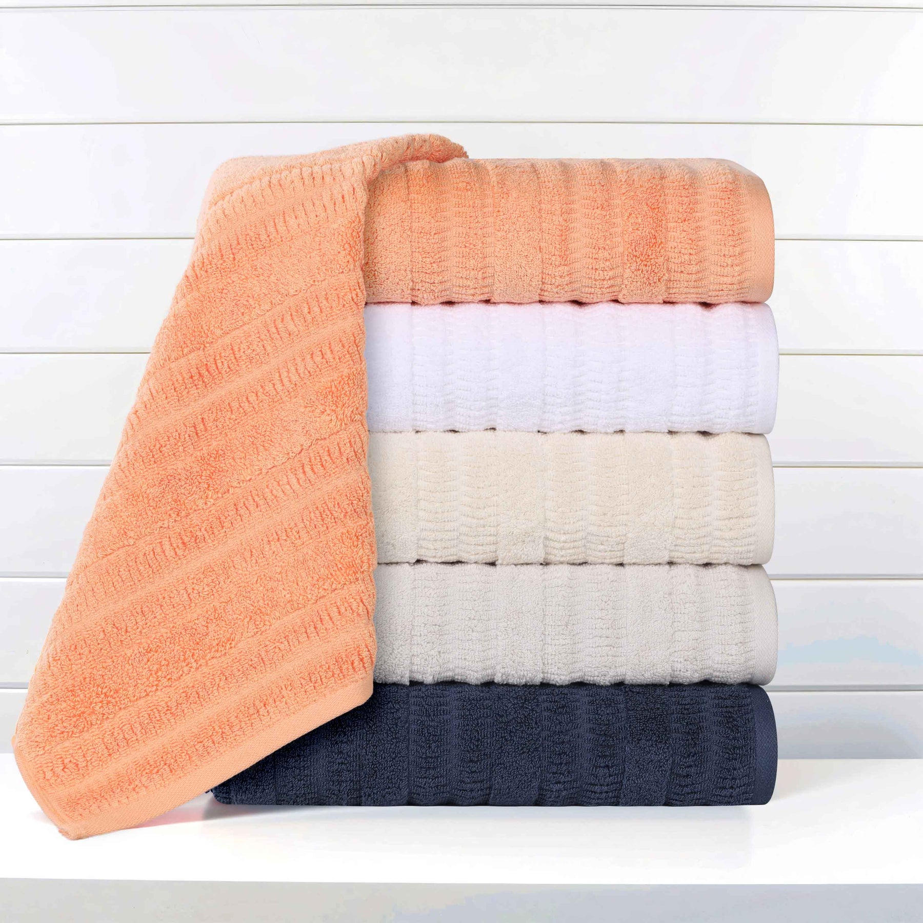 Mika Smart Twist Cotton Solid Textured Ribbed Face Towels, Set of 12