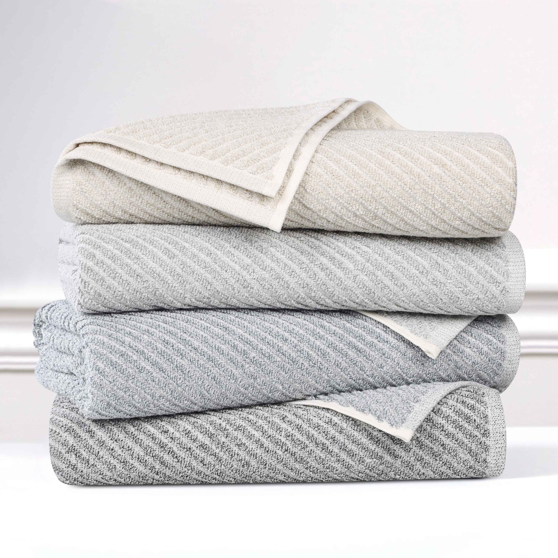 Amelia Cotton Blend Textured Diagonal Ribbed Hand Towels, Set of 6