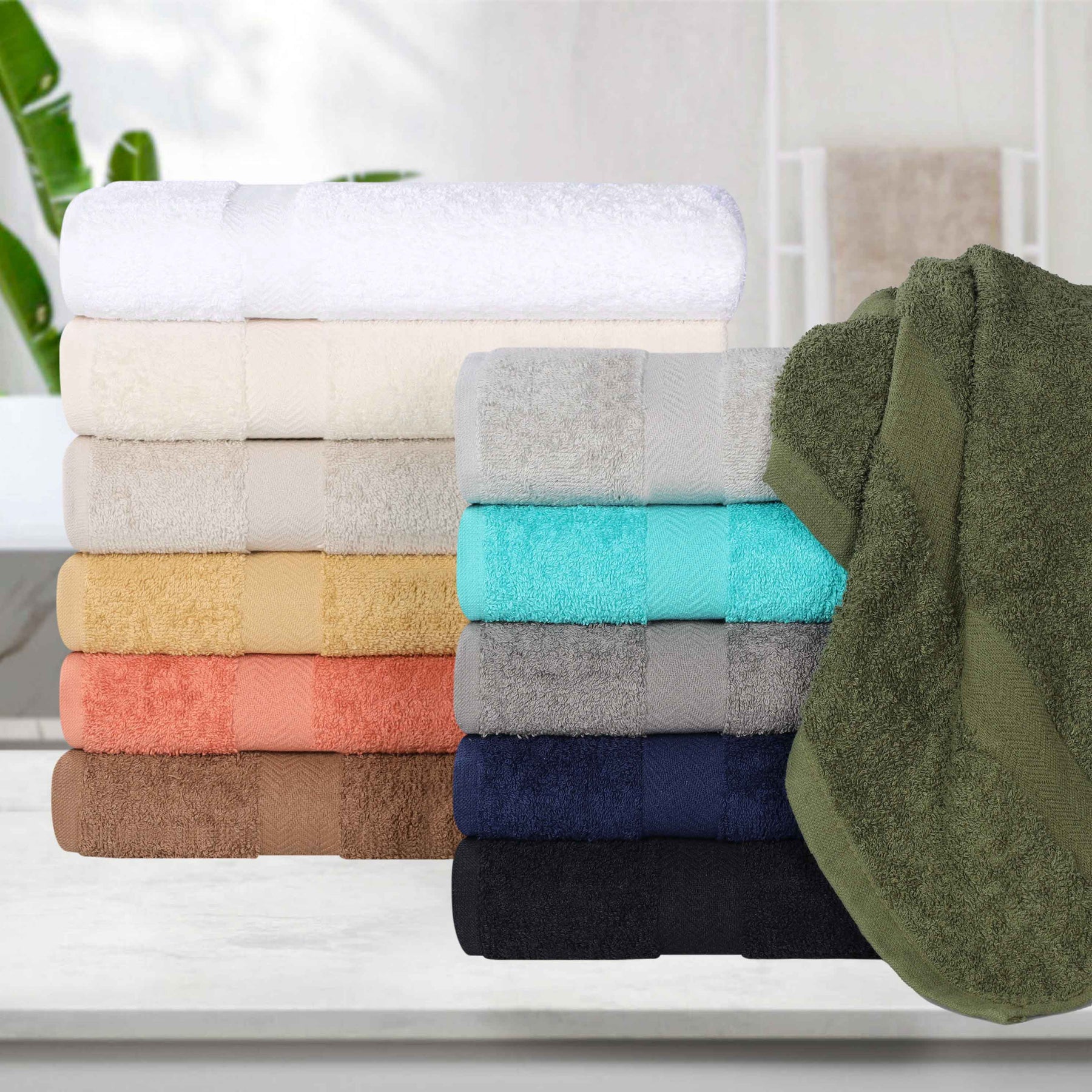 Eco-Friendly Cotton Absorbent Assorted 12 Piece Towel Set