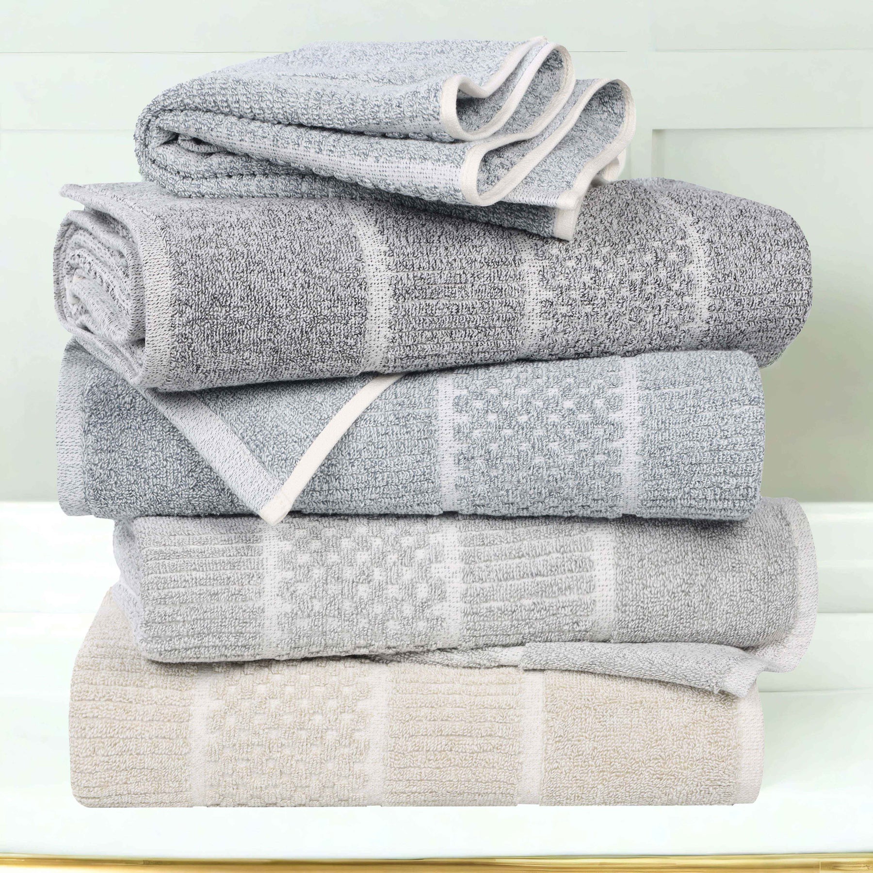 Naples Cotton Blend Textured Checkered & Ribbed Hand Towels, Set of 6