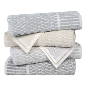 Juno Cotton Blend Textured Checkered Ribbed Border 8 Piece Towel Set