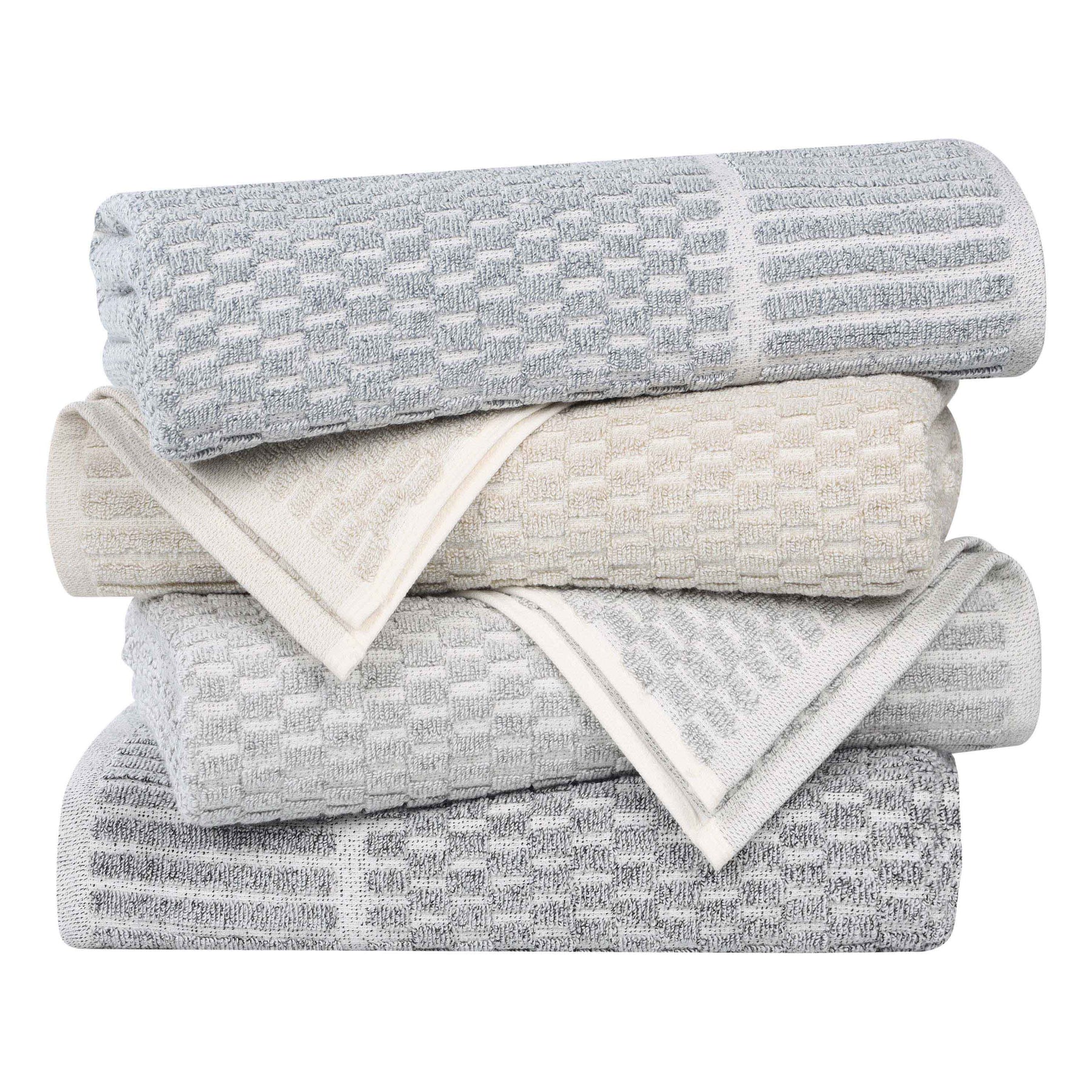 Juno Cotton Blend Textured Checkered Ribbed Border 6 Piece Towel Set