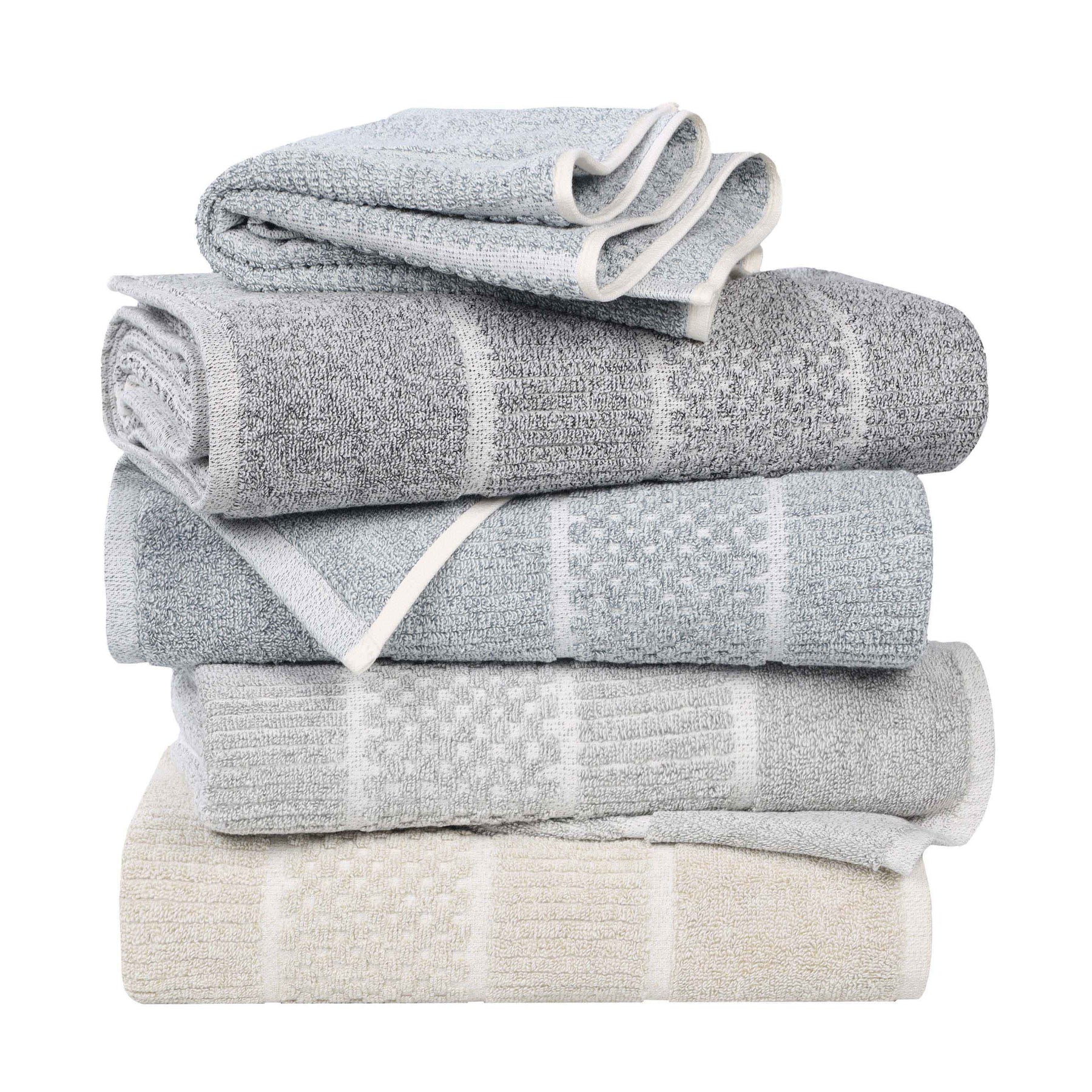 Naples Cotton Blend Textured Checkered and Ribbed 8 Piece Towel Set