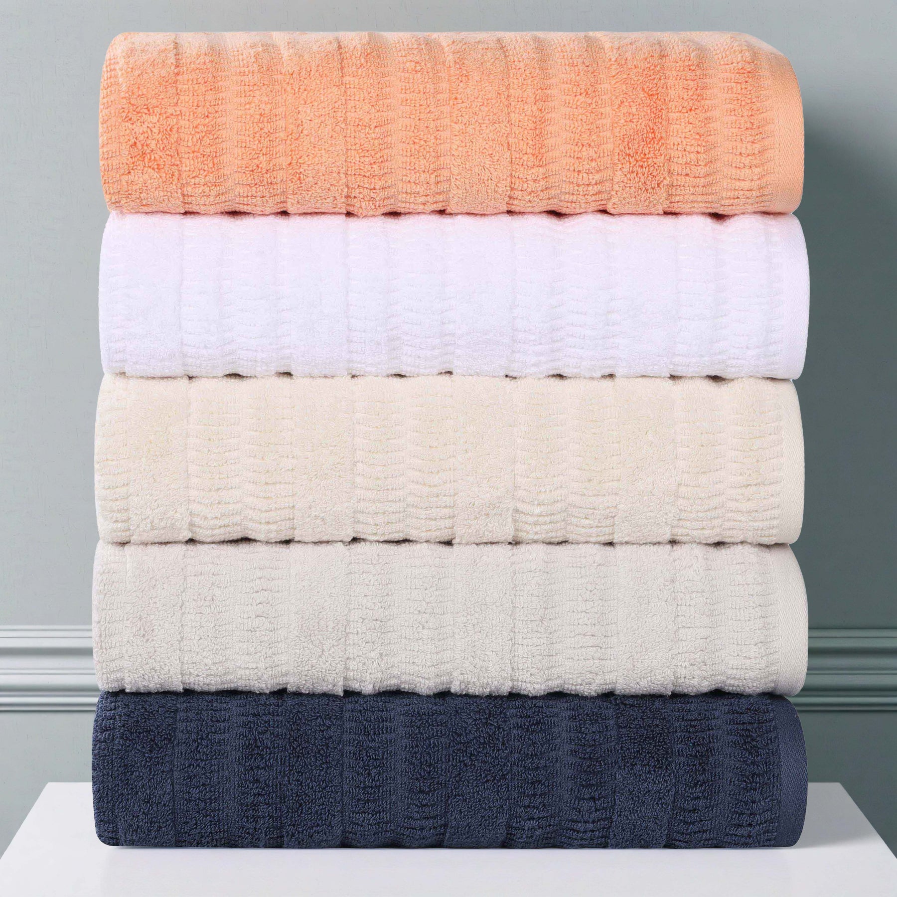 Mika Smart Twist Cotton Solid Textured Ribbed Face Towels, Set of 12