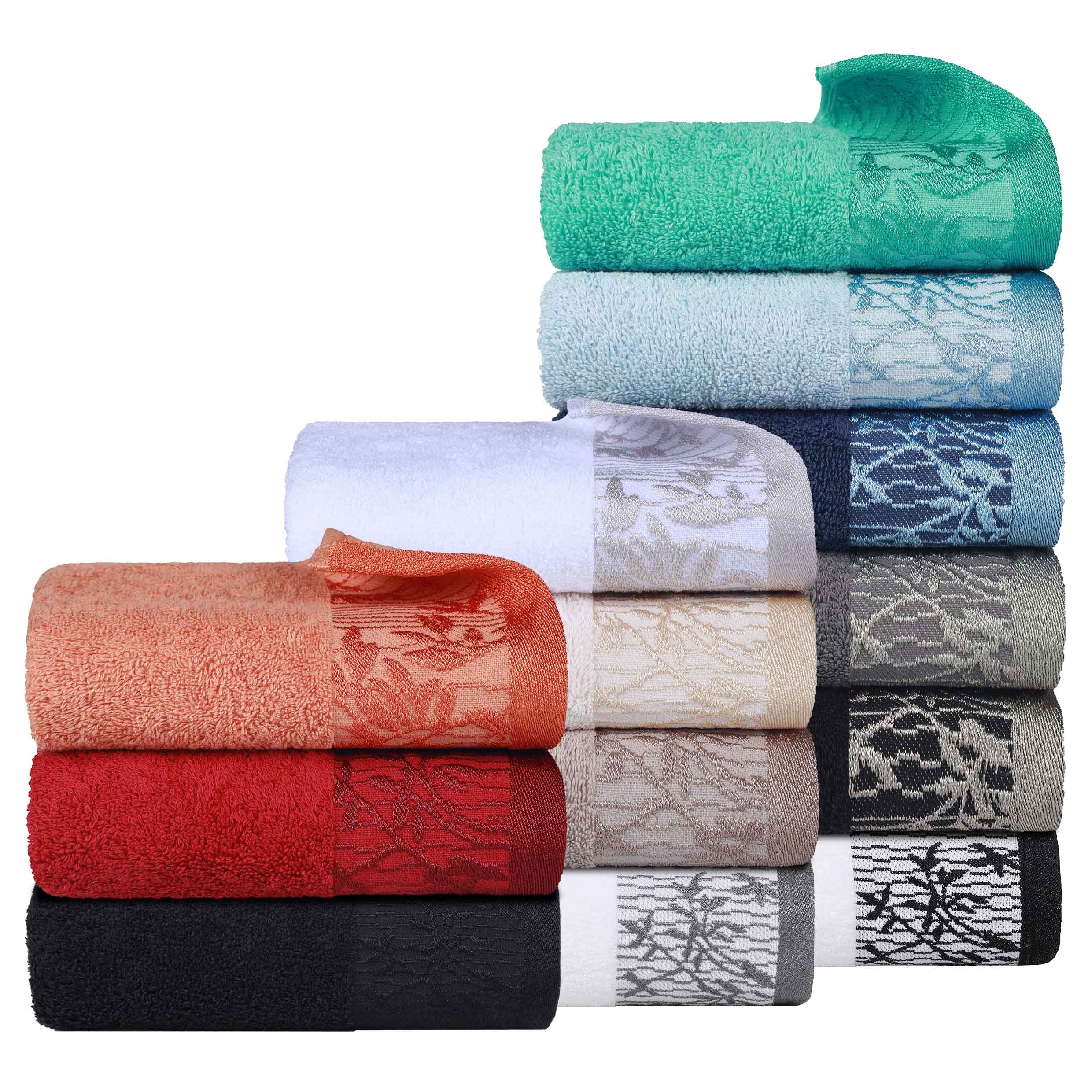 Wisteria Cotton Medium Weight Floral Jacquard Border 8 Piece Towel Set - Towel Set by Superior