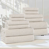 Amelia Cotton Blend Textured Diagonal Ribbed 12 Piece Towel Set - Towel Set by Superior