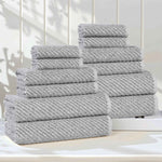 Amelia Cotton Blend Textured Diagonal Ribbed 12 Piece Towel Set - Towel Set by Superior